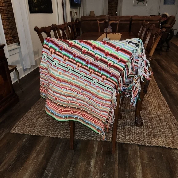 HANDMADE Crochet Multi-colored Blanket - Picture 7 of 9